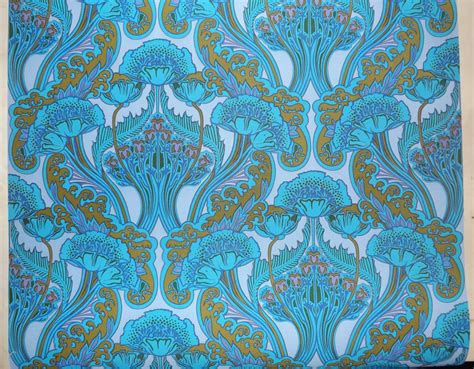 Blue Art Nouveau Wallpaper Vinyl Coated Arts And Crafts