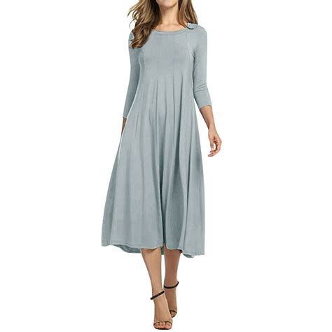 nlife nlife women 3 4 sleeve round neck swing midi dress