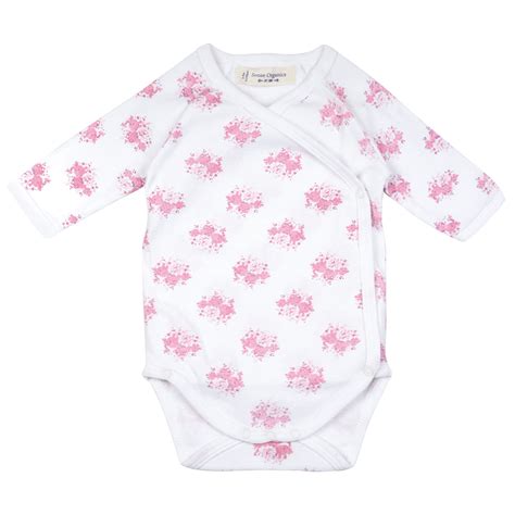 Organic Baby Clothes Side Snap Onesie Bodysuit With Long Sleeves Gots Cotton Roses