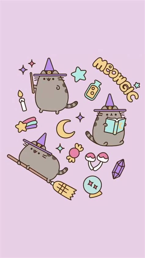 Cute Wallpaper Kawaii Pusheen Pastel Halloween In 2020 Witch