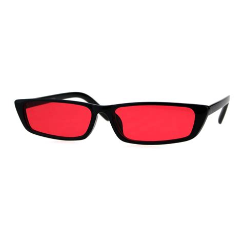 Sa106 Womens Pop Color Lens Narrow Rectangular Cat Eye Black Plastic Sunglasses Black Red