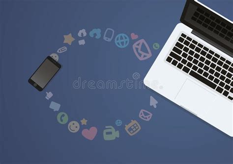 Flatlay Of Laptop And Smartphone With Social Media Icons Vector