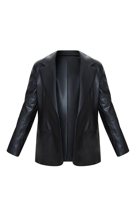 Black Premium Faux Leather Blazer Prettylittlething Usa