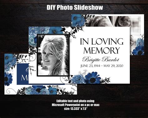 Diy Memorial Photo Slideshow Powerpoint Blue Black Flowers Etsy