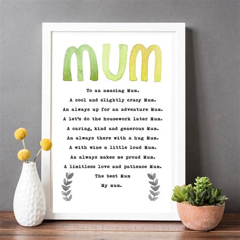 Mothers Day Poem Print By Helena Tyce Designs