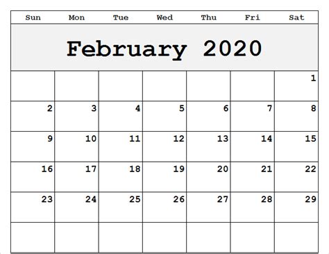 February 2020 Calendar Excel Monthly Calendar Template Free Calendar