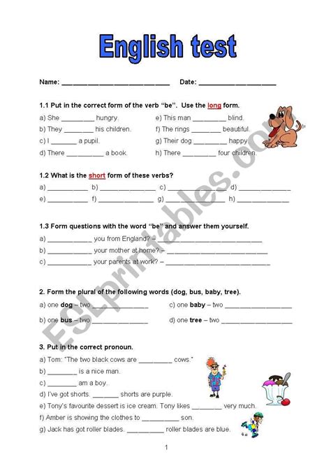 1st English Test For Elementary Students Esl Worksheet By 11alex11