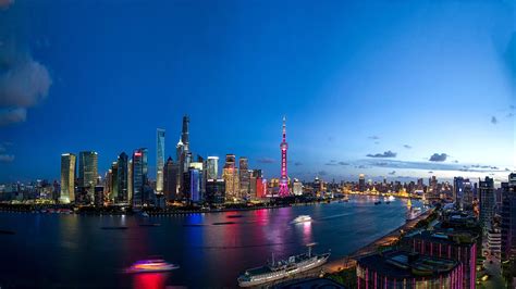 City In China Shanghai Twilight The Last Light Of The Day