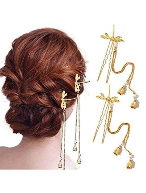 Buy Bartosi Gold Hair Forks Metal U Shape Hairpins Tassel Hair Sticks