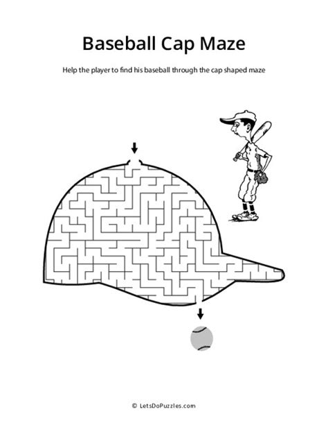 Baseball Cap Shaped Maze Printable