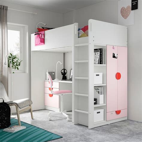 Letto soppalco fjelldal posot class. SMÅSTAD Letto a soppalco - bianco rosa pallido/con ...