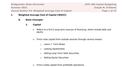 Weighted Average Cost Of Capital WACC Concepts