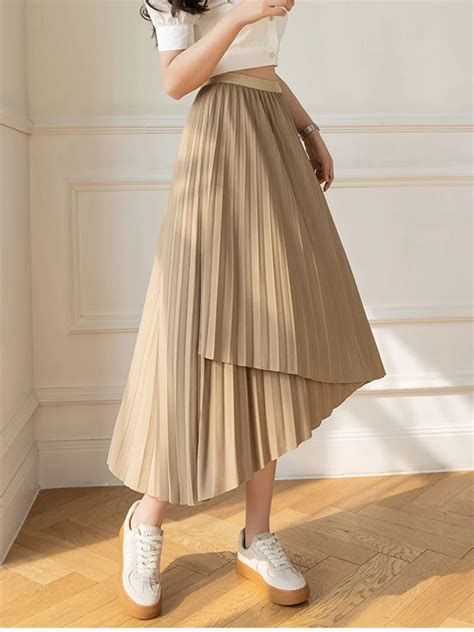 TIGENA Irregular Pleated Midi Long Skirt For Women 2023 Spring Summer