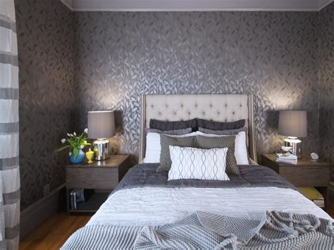 Contemporary Gray Bedroom With Patterned Wallpaper Hgtv