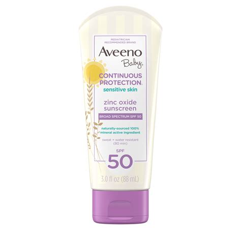 Aveeno Baby Continuous Protection Zinc Oxide Mineral Sunscreen Spf 50