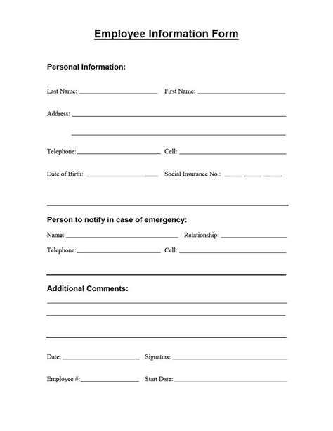 Printable Employee Information Forms Personnel Information Sheets Emergency Contact Form