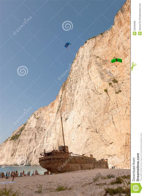 Base Jump In Shipwreck Beach Of Zakynthos Island Editorial Image