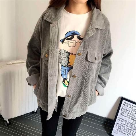 Corduroy gray pink collar outwear | Korean fashion See more ideas about goth fashion, goth outfits, aesthetic grunge.