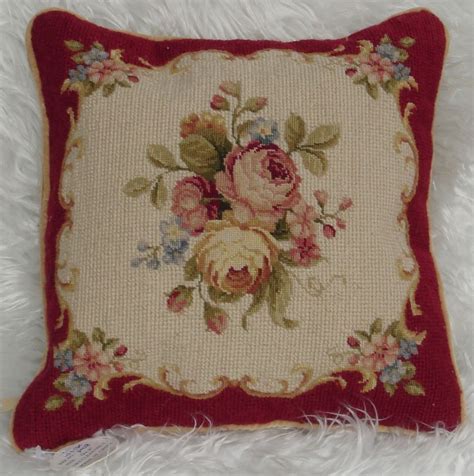 Wool Needlepoint Red Roses Throw Pillow Cover French Floral Cushion