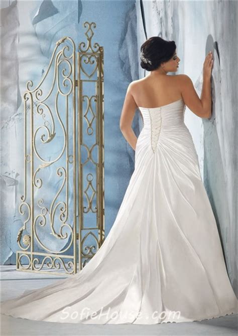 Princess A Line Strapless Sweetheart Ruched Satin Plus Size Wedding