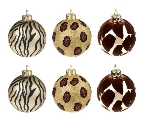 Cheetah print pattern with spots and hearts. Set of 6 Embellished Animal Print Glass Ornaments - Page 1 ...