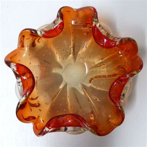 Big Vintage Murano Glass Bowl Ashtray Dish 1 1kg Orange Controlled