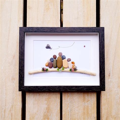 Family of five, Family pebble picture, Family with pet, Gift for your ...