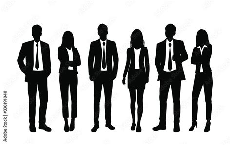 Vector Silhouettes Of Men And A Women A Group Of Standing Business