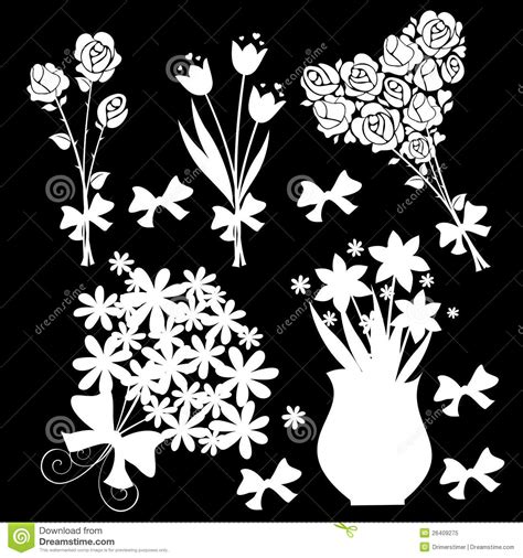 Floral Design Elements Black Background Stock Illustration