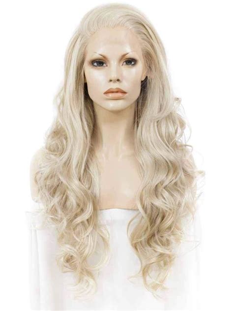 Platinum Ash Blonde Long Loose Curl Synthetic Lace Front Wigs Cosplay