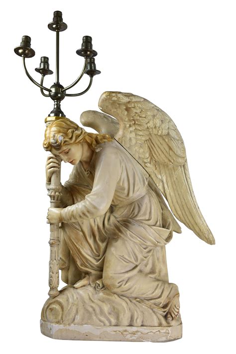Plaster Pair Kneeling Altar Angels With Torchieres — Architectural Antiques