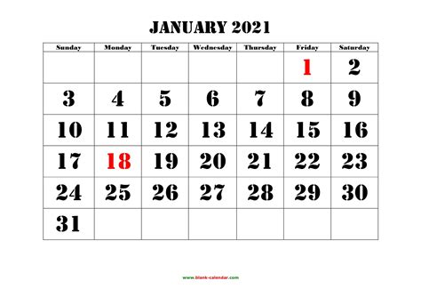 2021 Printable Calendar With Date Boxes