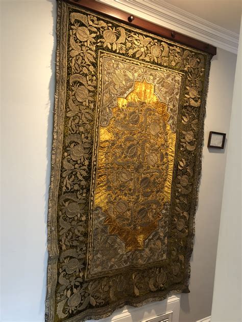 Antique American pre civil war Tapestry on velvet with metallic thread