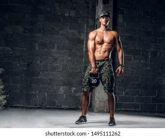 Screaming Shirtless Man Cap Doing Exercises Stock Photo Shutterstock