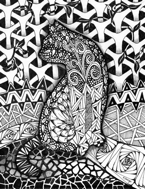 Zentangle Cat Drawing By Katherine Doerge Pixels