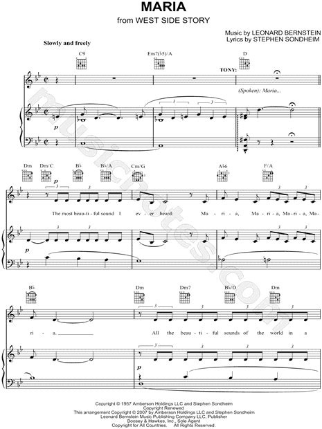 Maria From West Side Story Sheet Music In Bb Major Transposable
