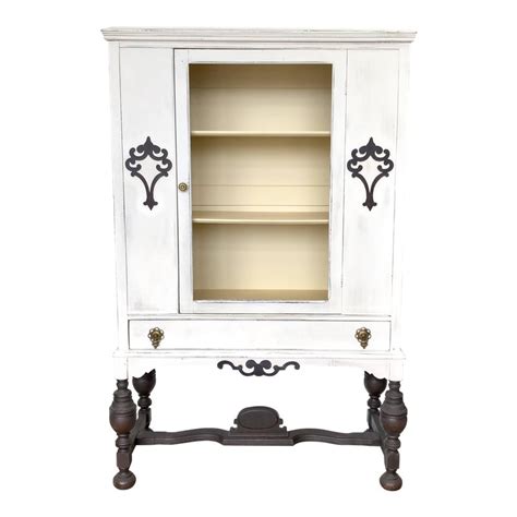 See more ideas about vintage china cabinets, vintage china, waterfall furniture. 1920s Jacobean Painted White China Cabinet | Distressed ...