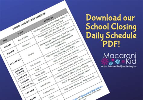 But ultimately, this is more of a measure to manage worry. School Closing Daily Schedule -- Download our PDF ...