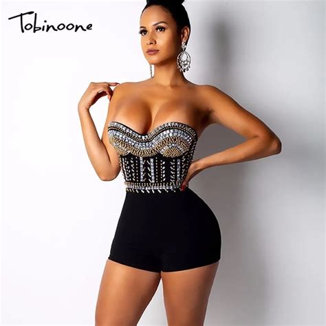 Tobinoone Sexy Party Rompers Womens Jumpsuit Strapless Short Playsuit