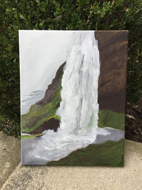 Seljalandsfoss Waterfall In Iceland Painting With Acrylics Iceland