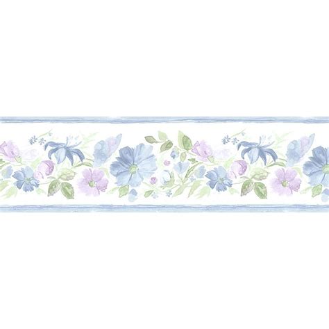 Norwall Fluted Floral Wallpaper Border Light Bluebluepurplegreen
