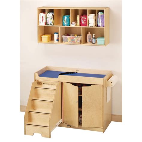 Toddler Birch Changing Table With Stairs And Overhead Combo Unit