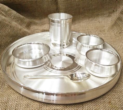 silver-dinner-set-999-pure-silver-with-bis-hallmark-silver-pooja-items,-silver-lamp,-pure-silver