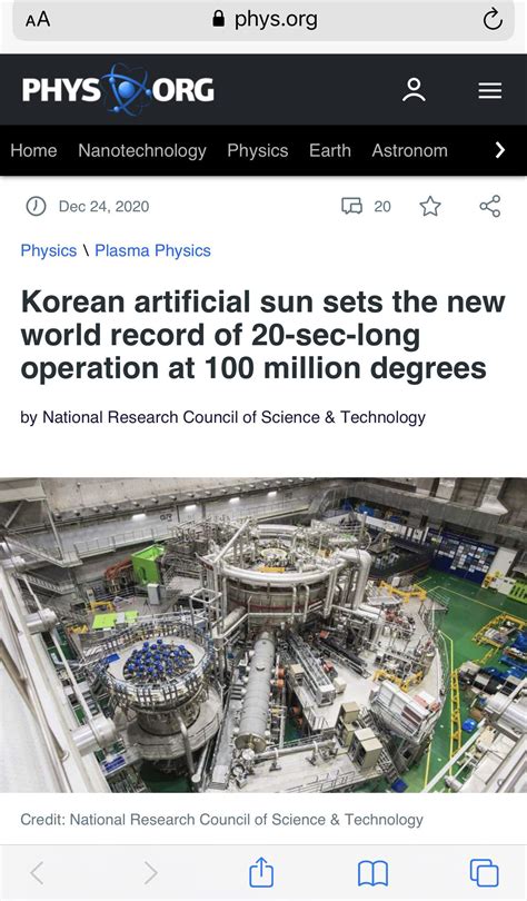 Kore Artificial Sun Has Set A New Record Operating At 100 Million