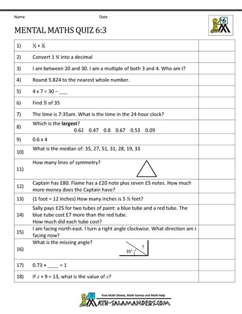 Past simple questions and negatives. Mental Maths Tests Year 6 Worksheets