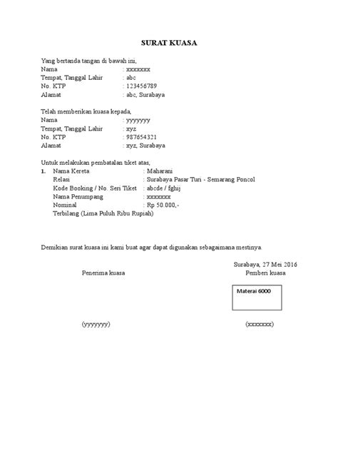 2017 03 16 usage frequency: Contoh Surat Kuasa Pembatalan Tiket Ka - Berbagi Contoh Surat