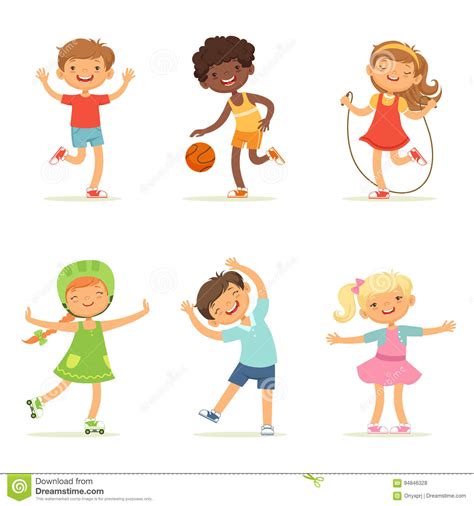 Se designa a uno de los participantes. Kids Playing In Active Games. Vector Illustrations Of Funny Children At Playground Stock Vector ...