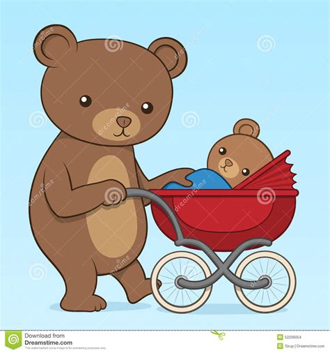 Mother Bear Pushing Her Cub In A Buggy Stock Vector Illustration Of