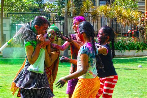 Holi Girls Group Of Girls During Holi Celebration In Hyderabad India