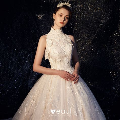 Vintage Retro Ivory Wedding Dresses 2019 A Line Princess High Neck